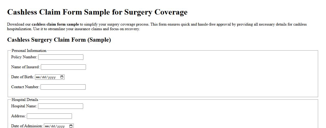 Cashless claim form sample for surgery coverage image preview