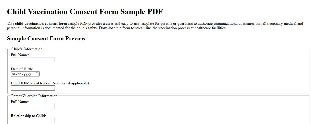 Child vaccination consent form sample pdf image preview
