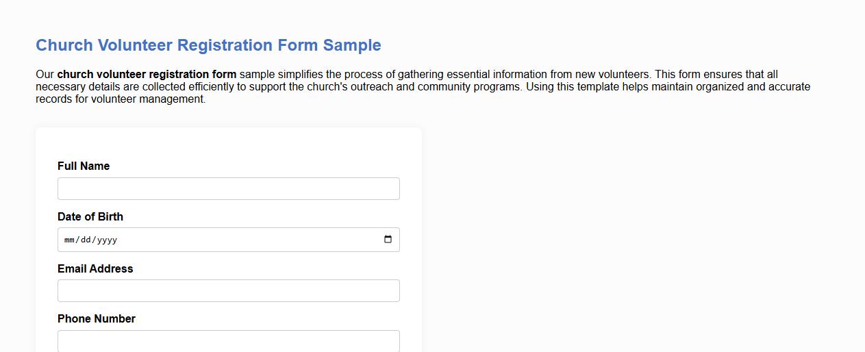 church volunteer registration form sample image preview