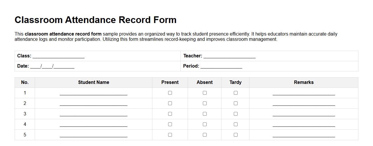 classroom attendance record form sample image preview