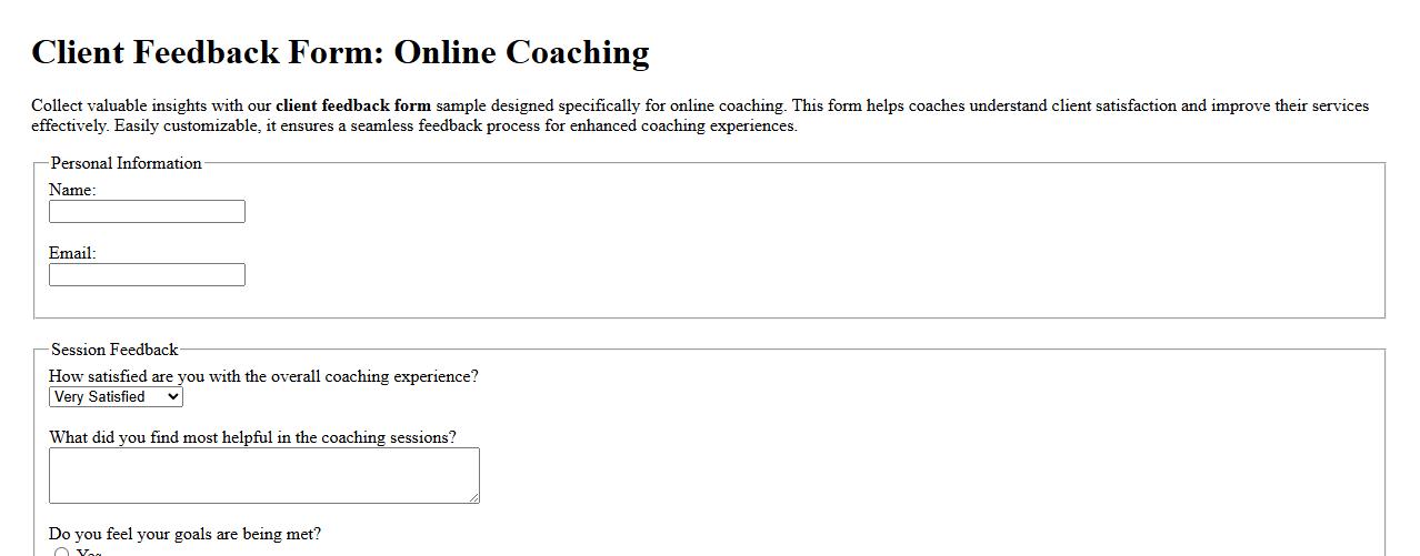 client feedback form sample for online coaching image preview