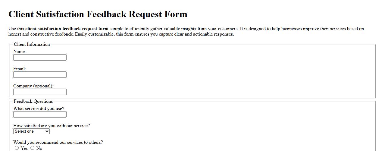 client satisfaction feedback request form sample image preview