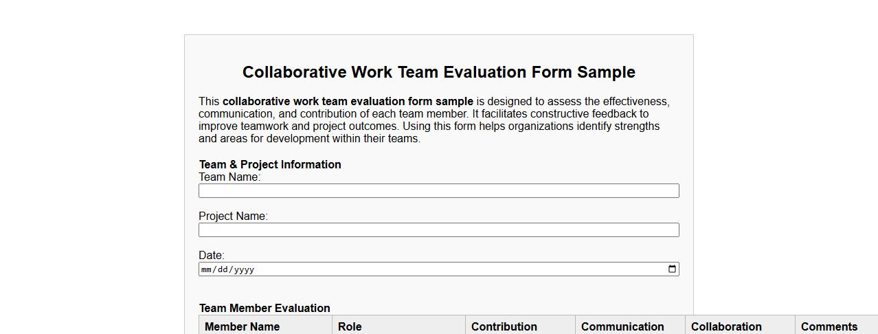 collaborative work team evaluation form sample image preview