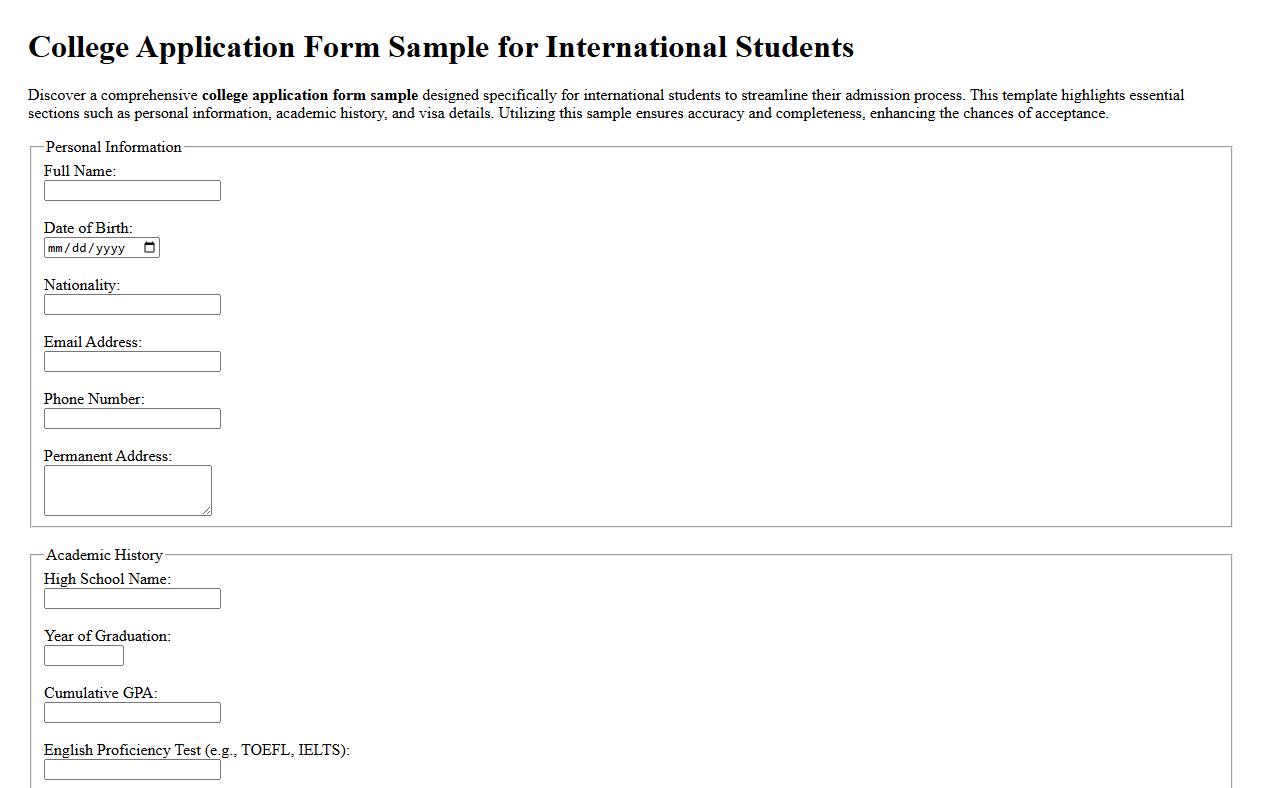 College application form sample for international students image preview