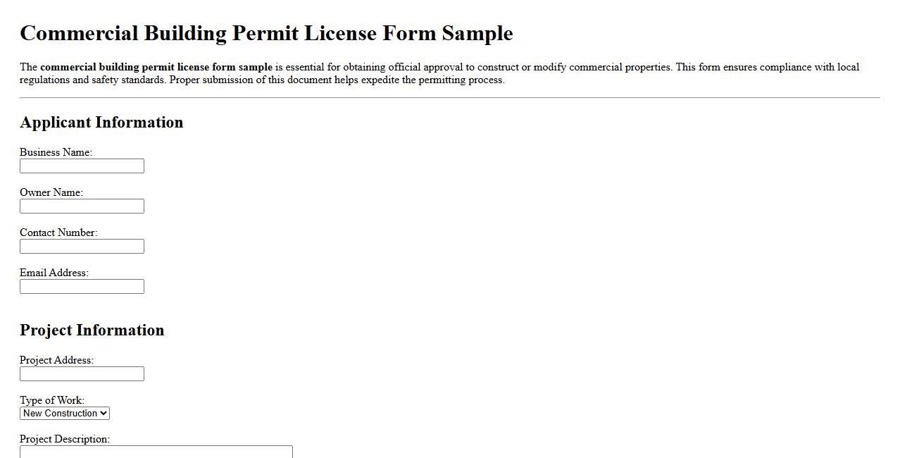 Commercial building permit license form sample image preview