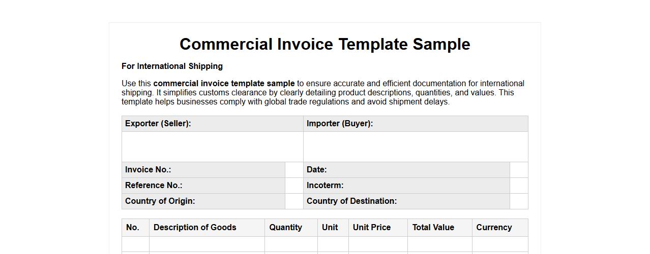 Commercial invoice template sample for international shipping image preview