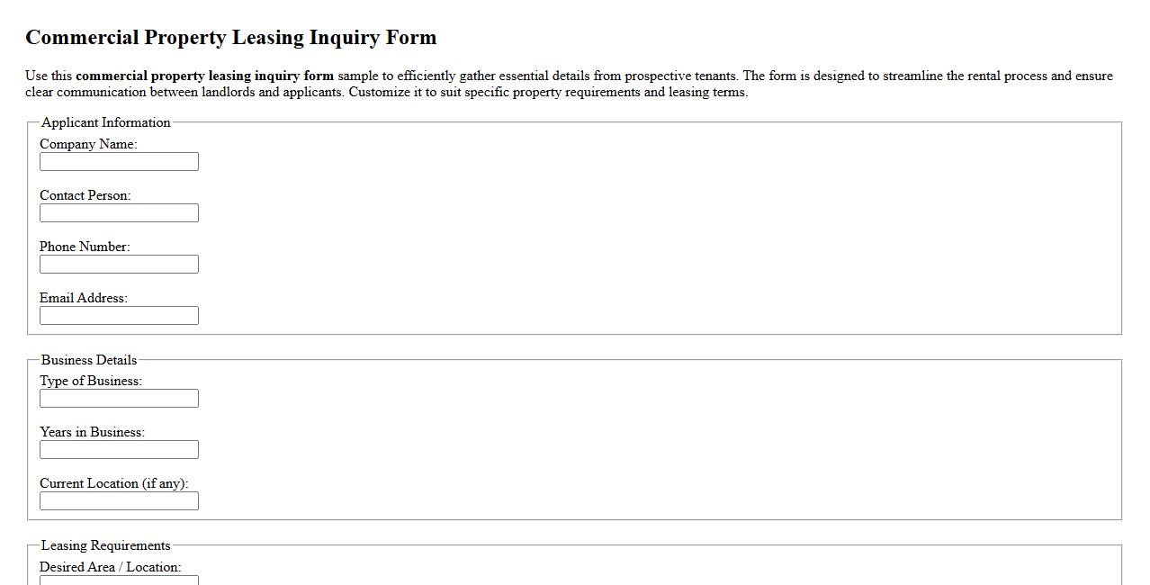 commercial property leasing inquiry form sample image preview