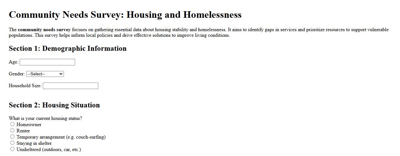 Community needs survey focusing on housing and homelessness image preview