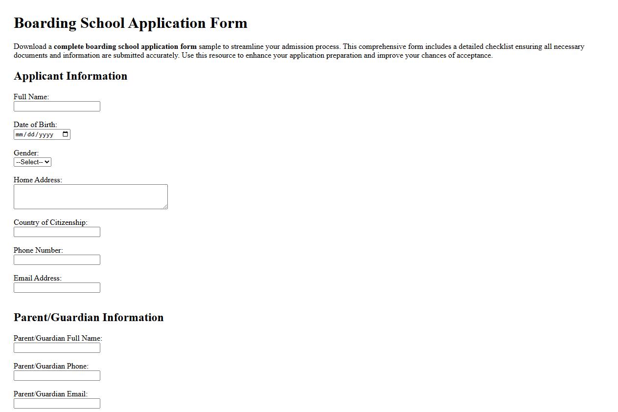Complete boarding school application form sample with checklist image preview