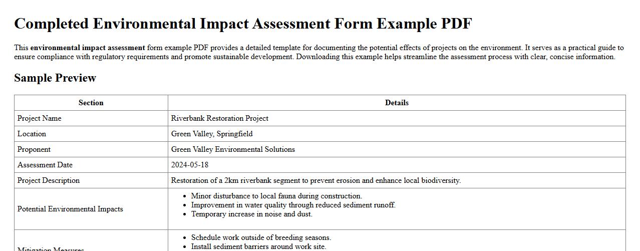 Completed environmental impact assessment form example PDF image preview