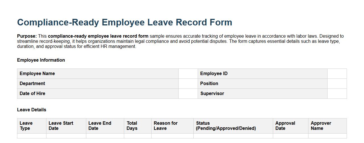 compliance-ready employee leave record form sample for labor laws image preview