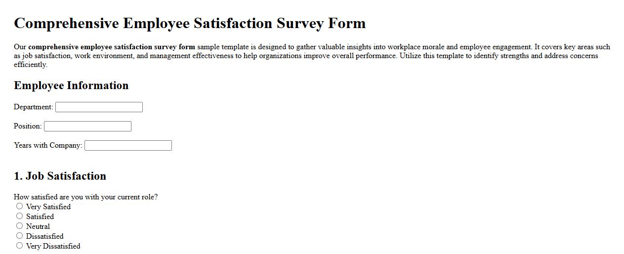 Comprehensive employee satisfaction survey form sample template image preview