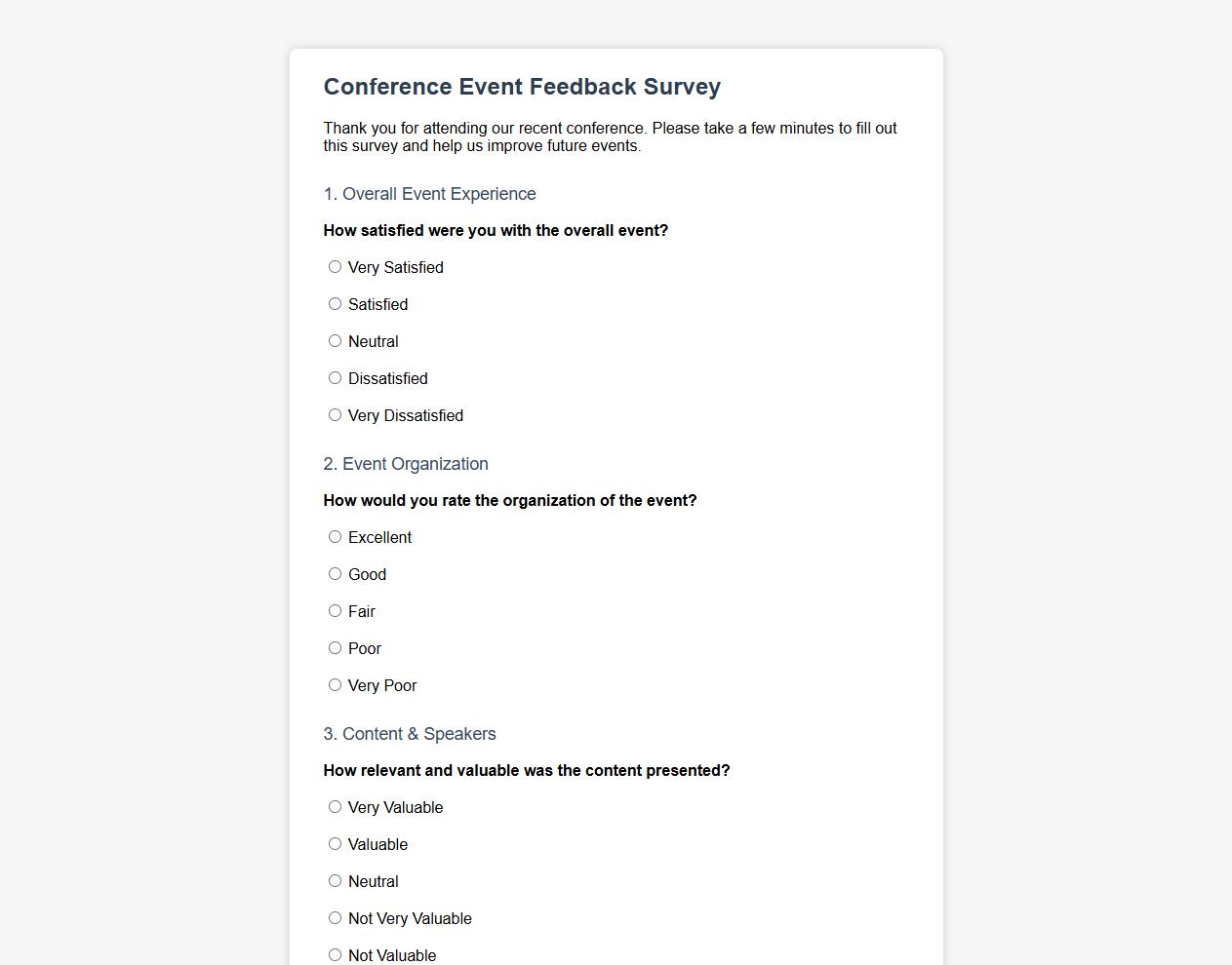 conference event feedback survey form sample image preview