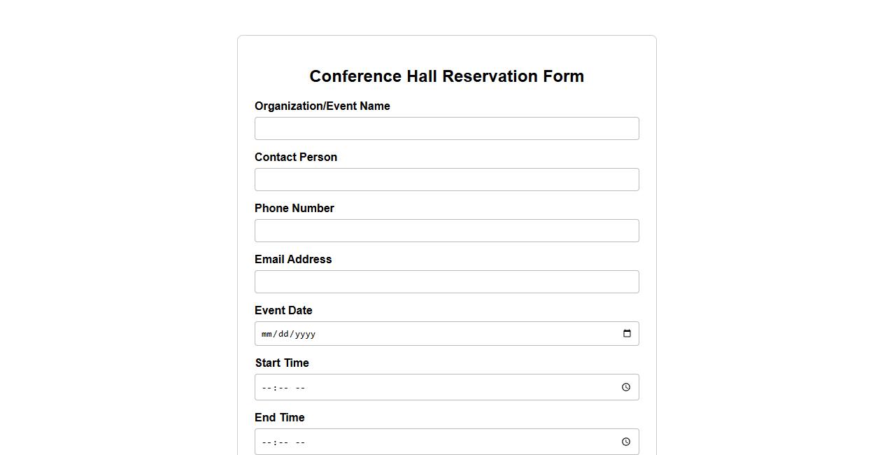 conference hall reservation form sample image preview