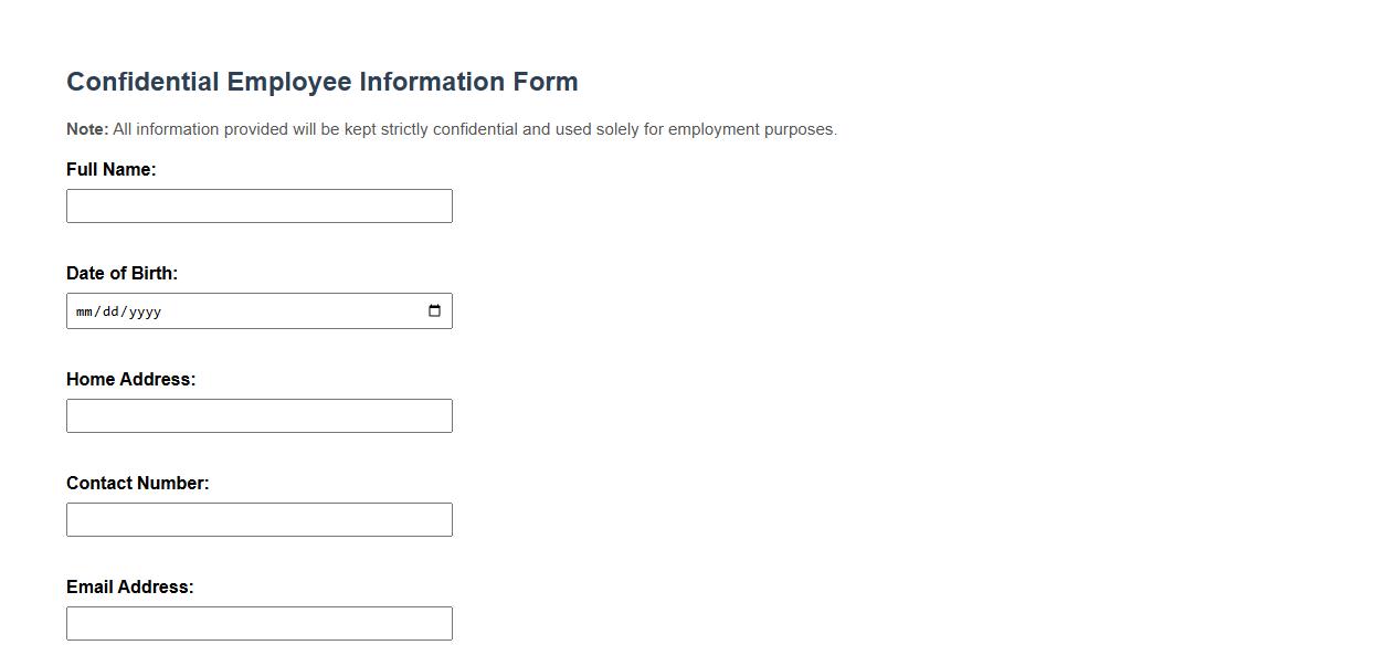 confidential employee information form sample with signature line image preview
