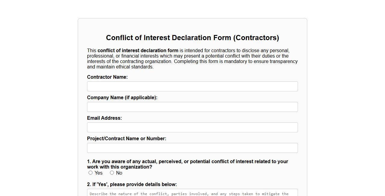 conflict of interest declaration form sample for contractors image preview