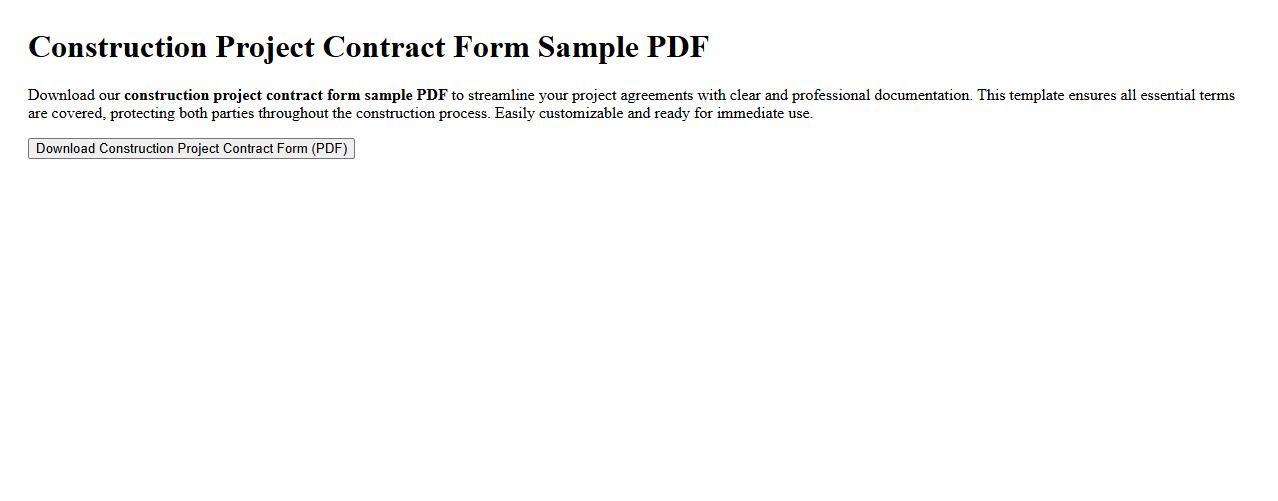 Construction project contract form sample PDF image preview