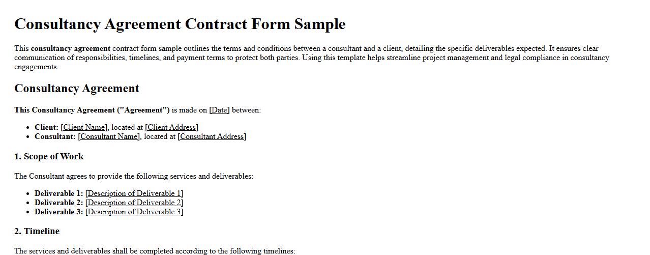 Consultancy agreement contract form sample including deliverables image preview