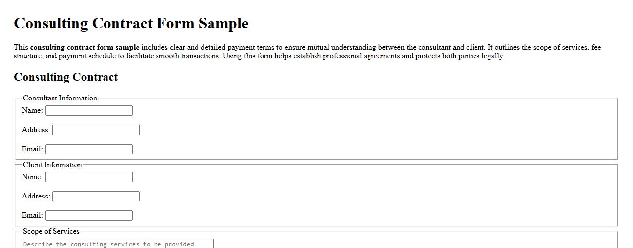 consulting contract form sample with payment terms image preview