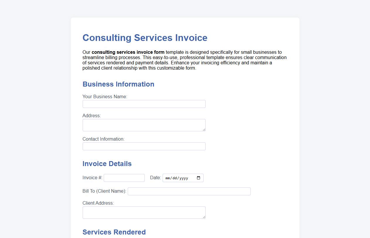 Consulting services invoice form template for small business image preview