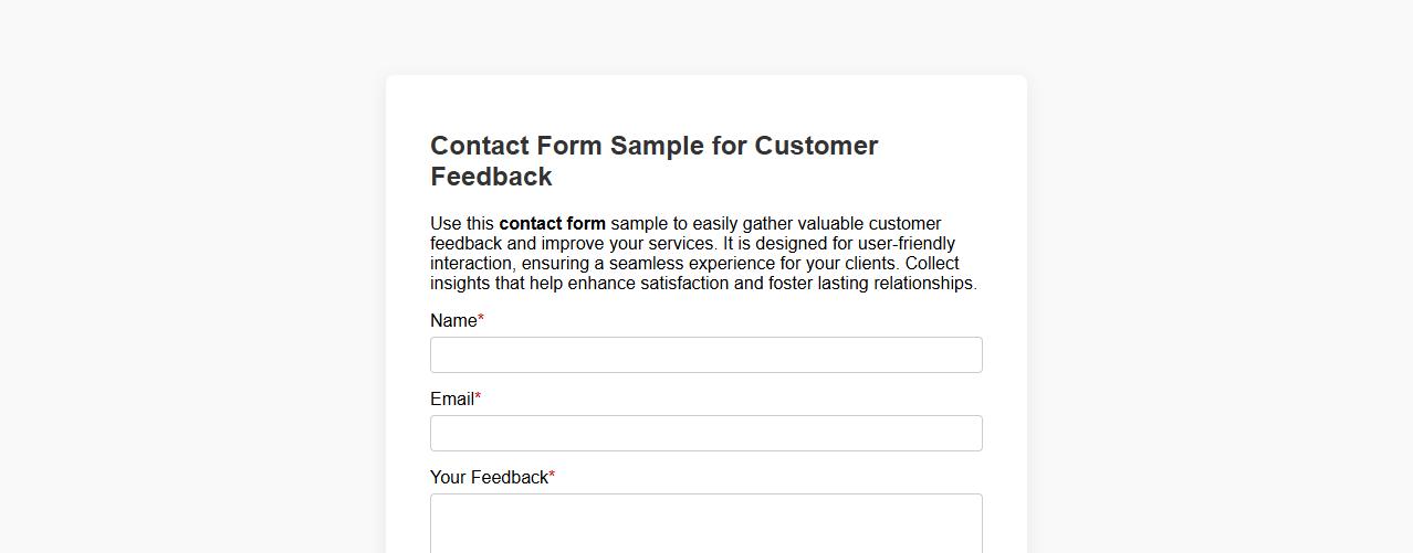 Contact form sample for customer feedback image preview