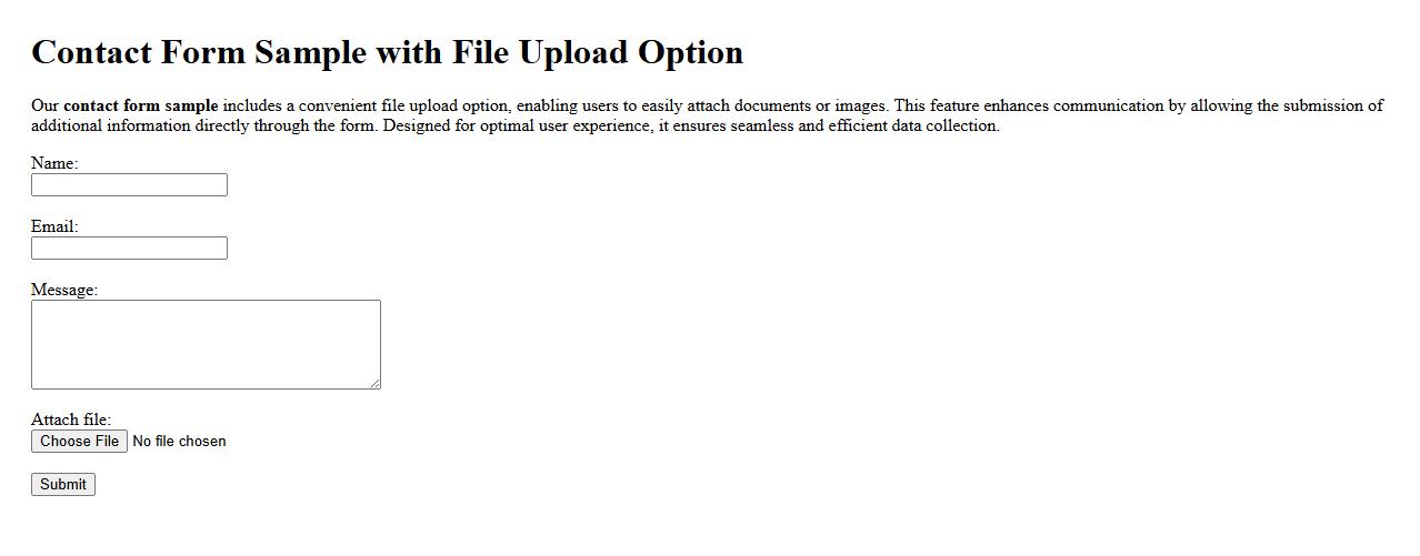 Contact form sample with file upload option image preview