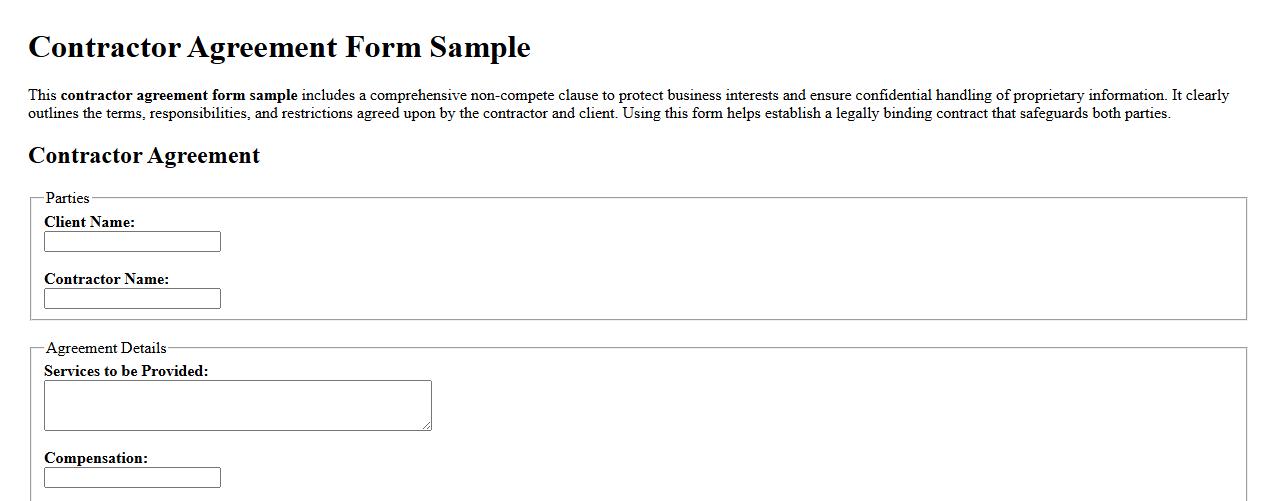 contractor agreement form sample including non-compete clause image preview