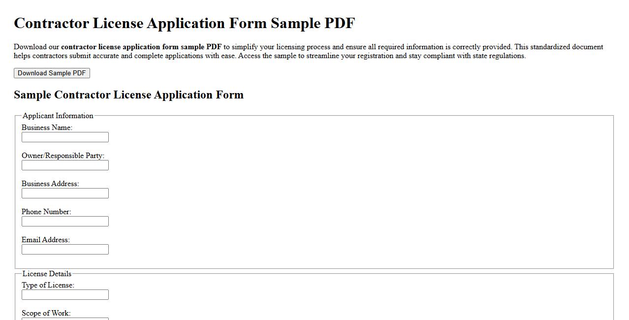 Contractor license application form sample pdf image preview