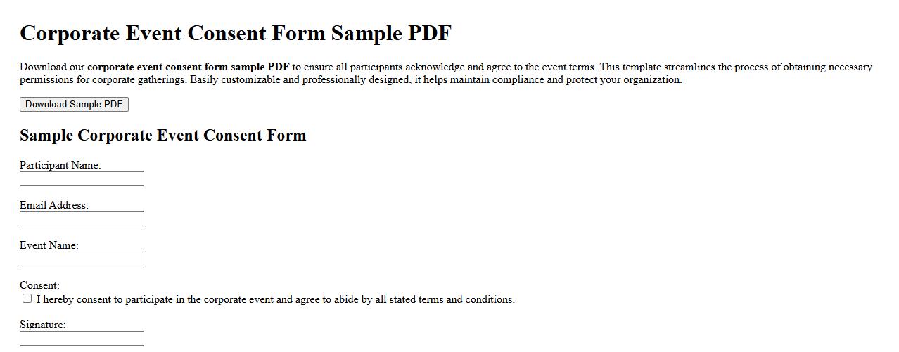 Corporate event consent form sample pdf image preview