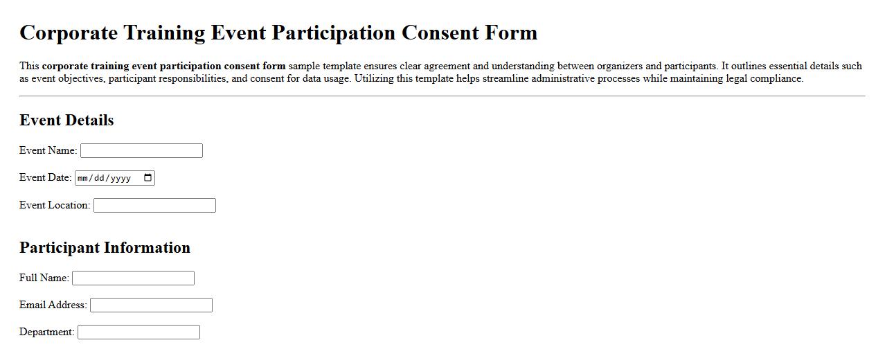 corporate training event participation consent form sample template image preview