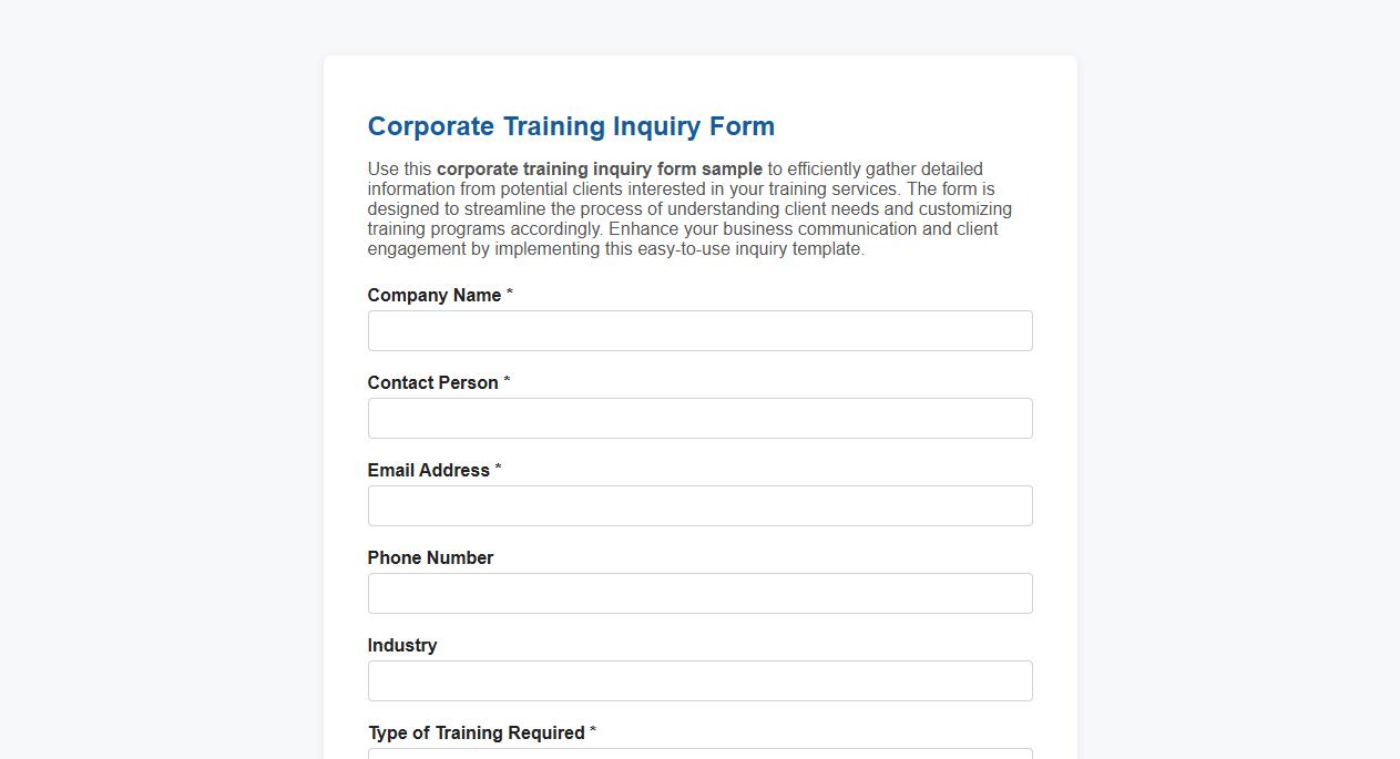 corporate training inquiry form sample image preview