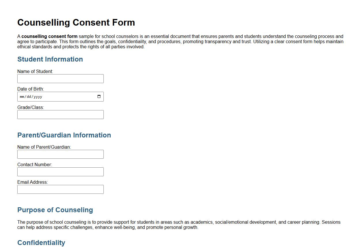 Counselling consent form sample for school counselors image preview