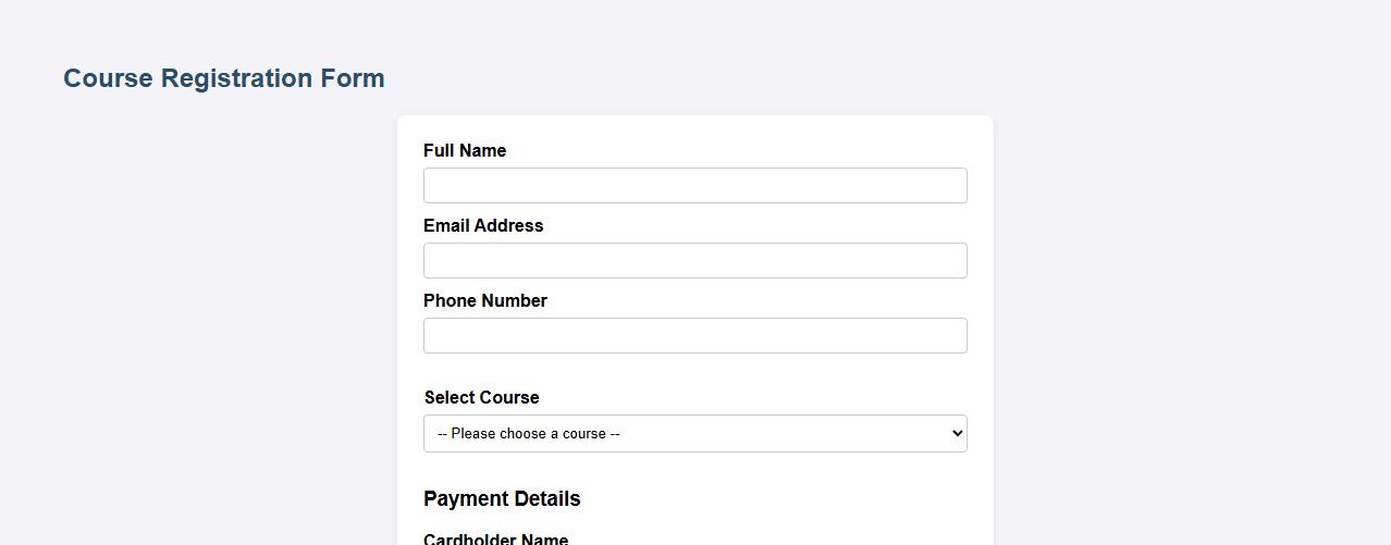 course registration form sample with payment section image preview