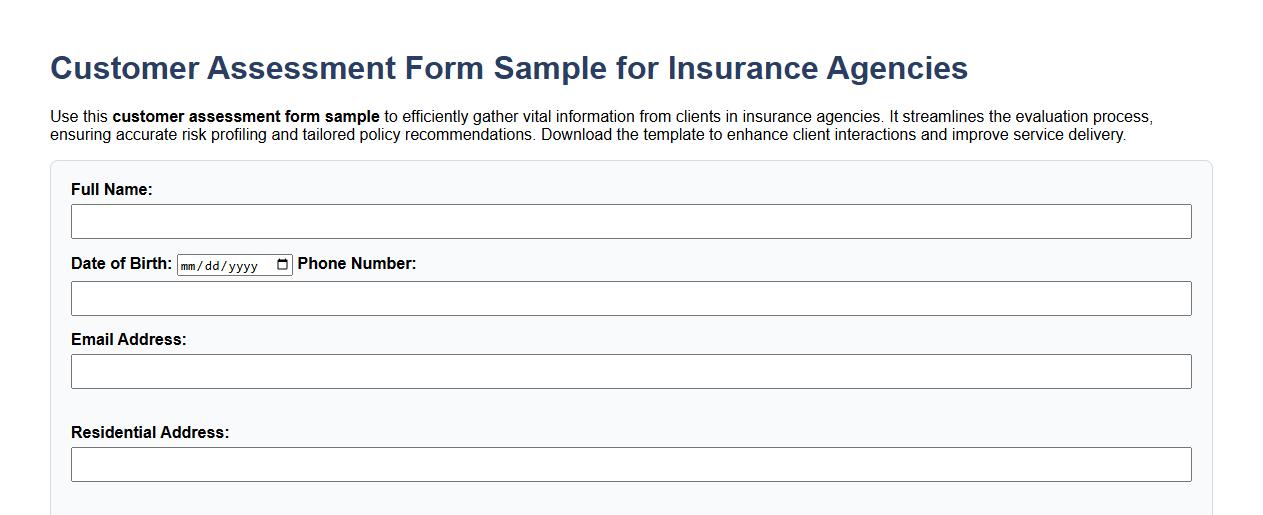 Customer assessment form sample for insurance agencies image preview