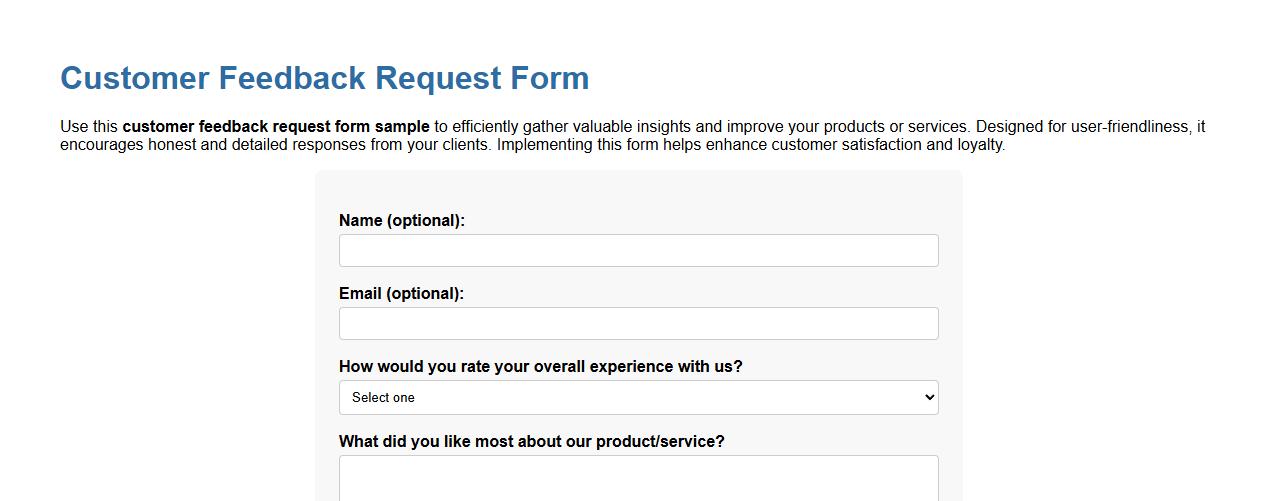 customer feedback request form sample image preview