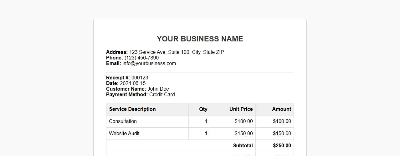 customer receipt format for service-based businesses image preview
