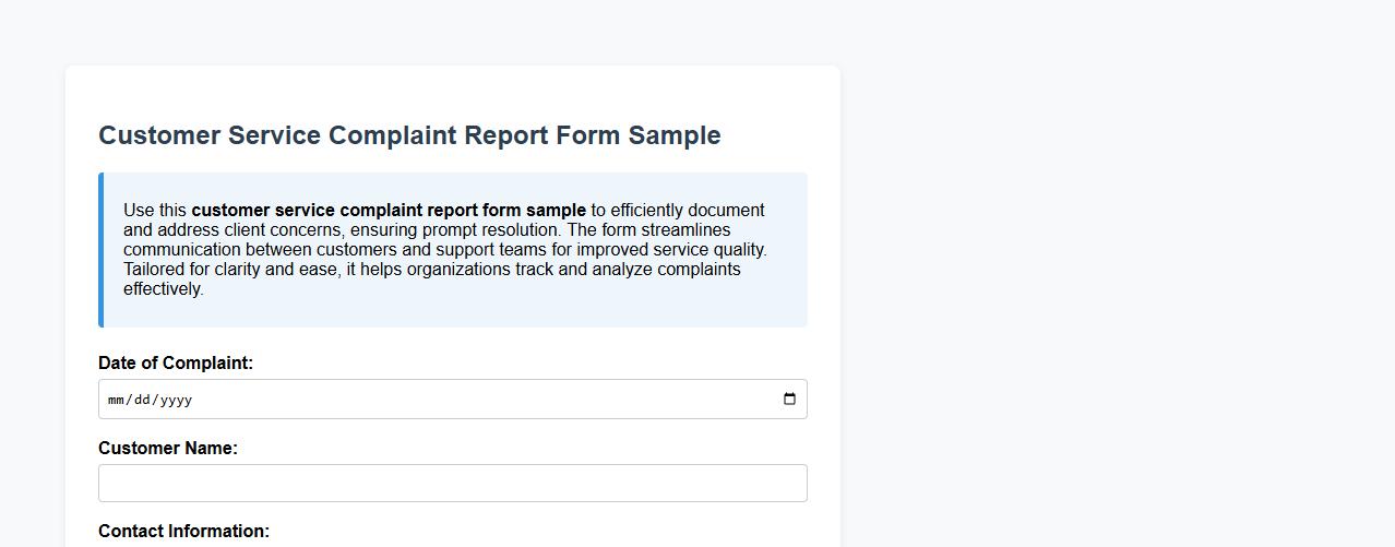 customer service complaint report form sample image preview