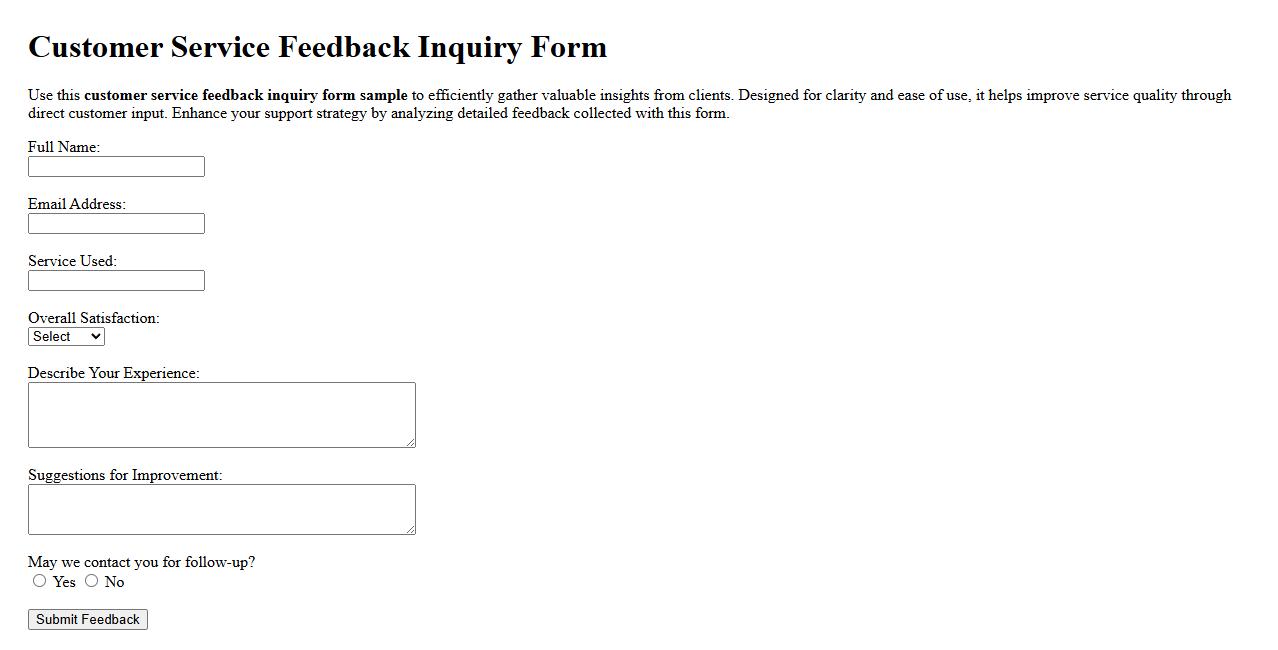 customer service feedback inquiry form sample image preview