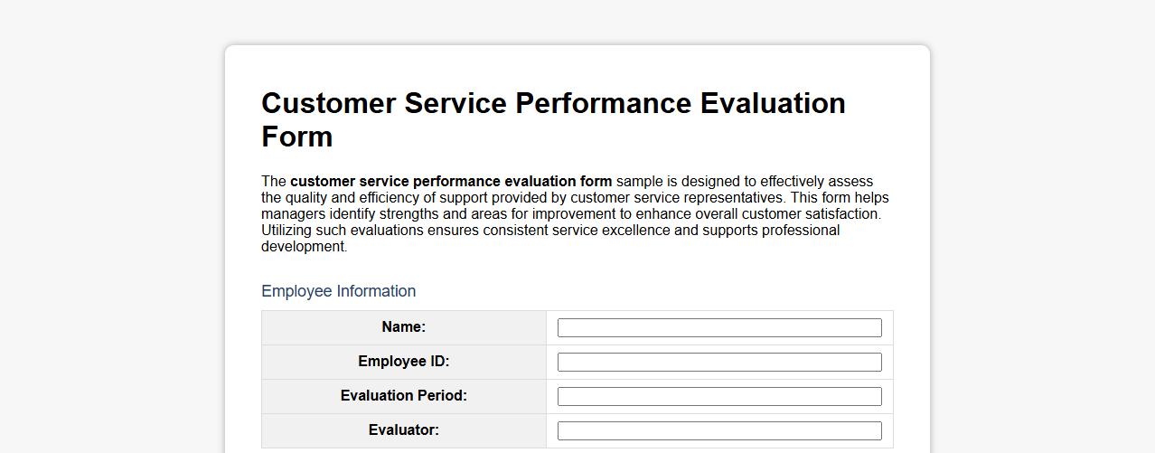 customer service performance evaluation form sample image preview
