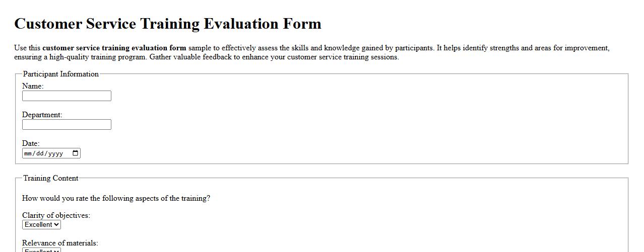 customer service training evaluation form sample image preview