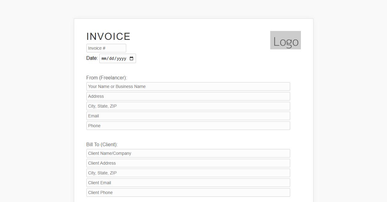 Customizable business invoice form sample for freelancers image preview