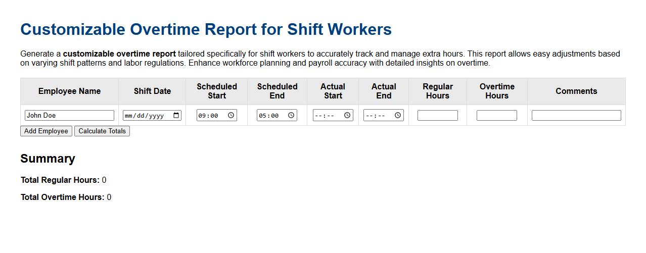 customizable overtime report for shift workers image preview