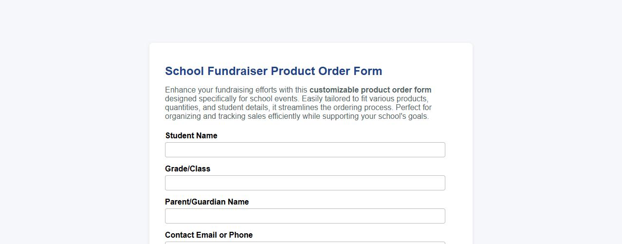 Customizable product order form sample for school fundraisers image preview