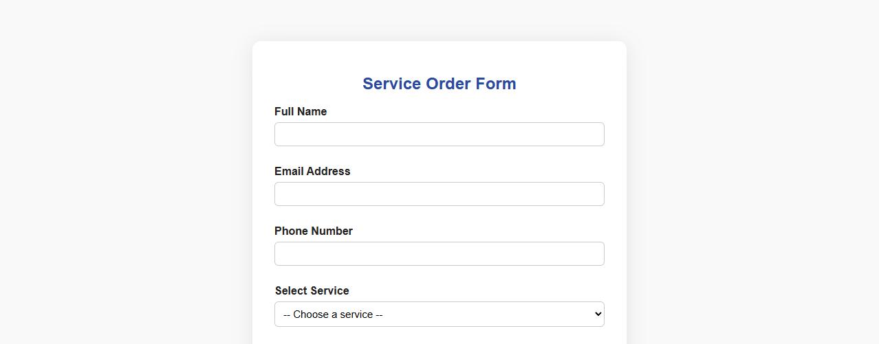 customizable service order form sample for online bookings image preview