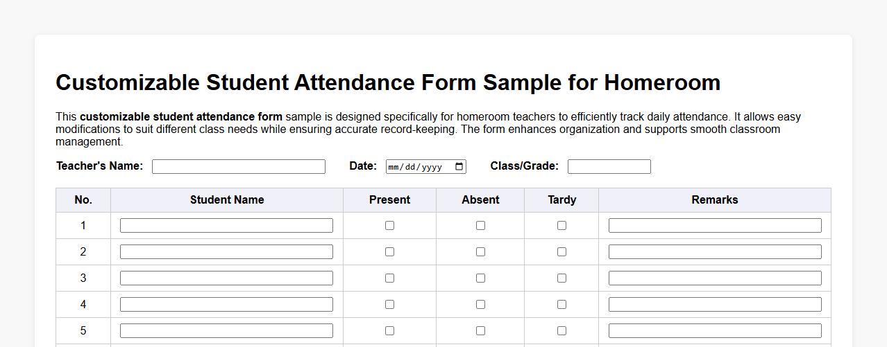 Customizable student attendance form sample for homeroom image preview