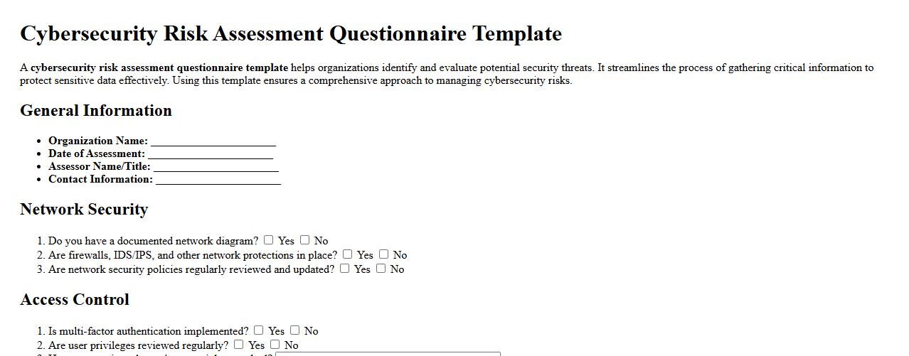 Cybersecurity risk assessment questionnaire template image preview