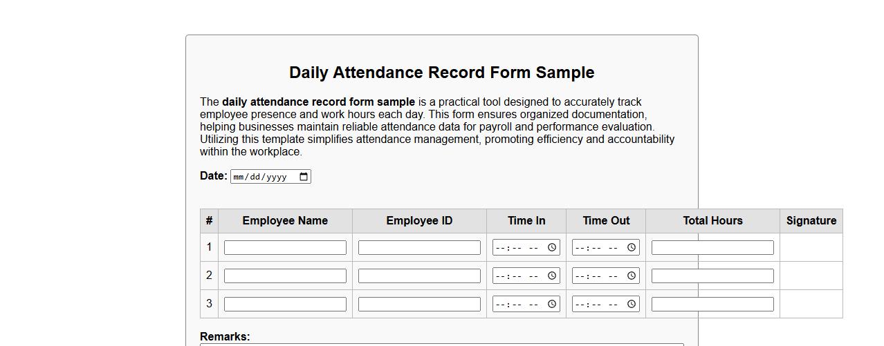 daily attendance record form sample image preview
