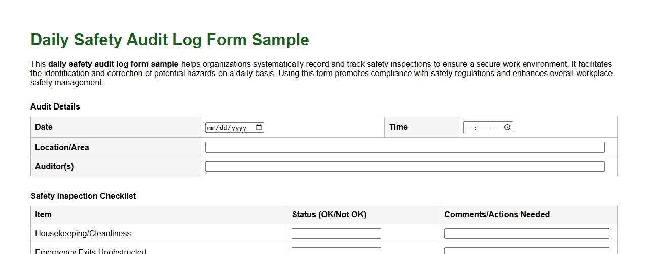 daily safety audit log form sample image preview
