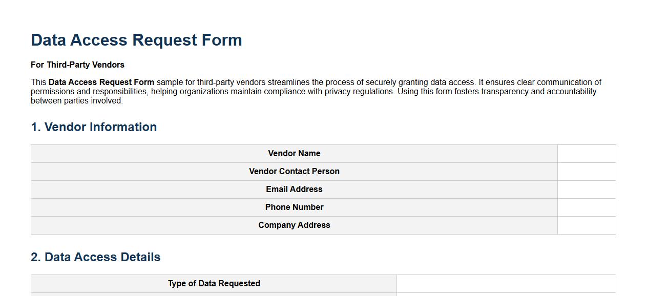 Data Access Request Form Sample for Third-Party Vendors image preview