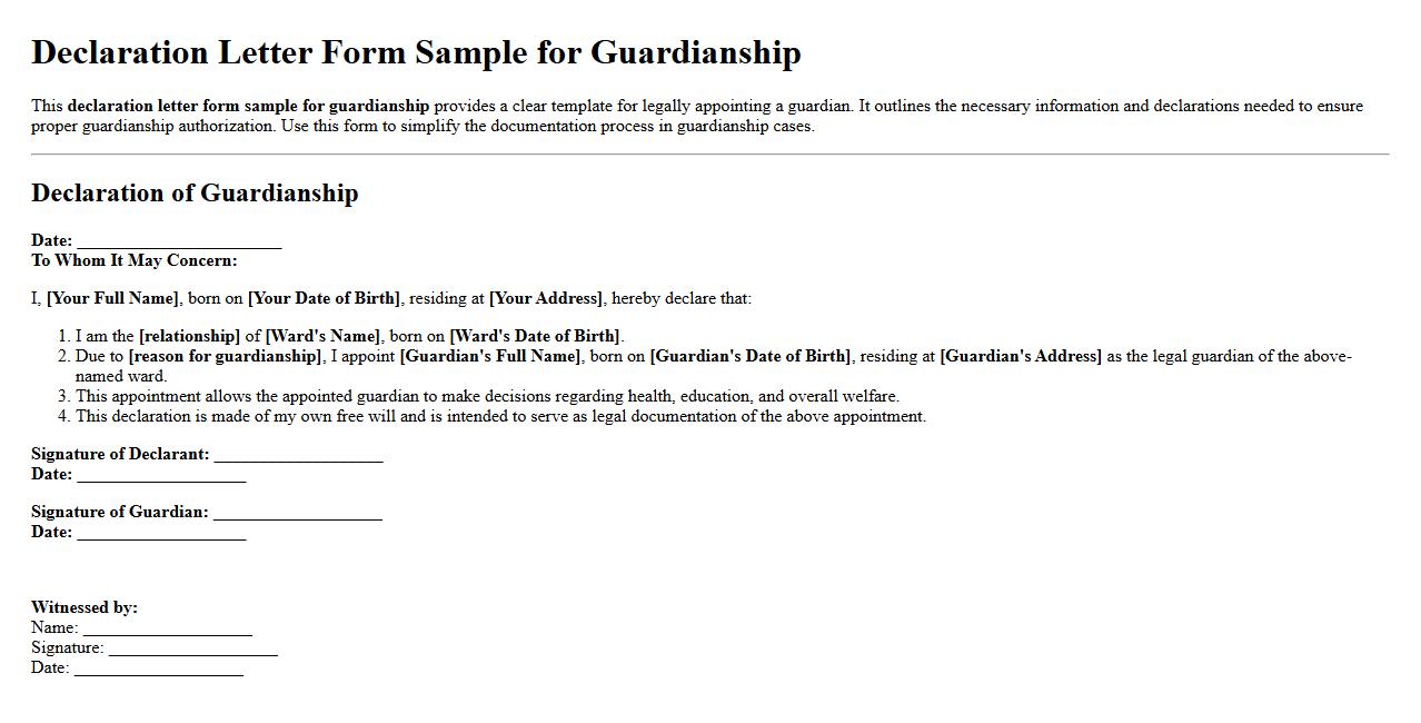 Declaration letter form sample for guardianship image preview